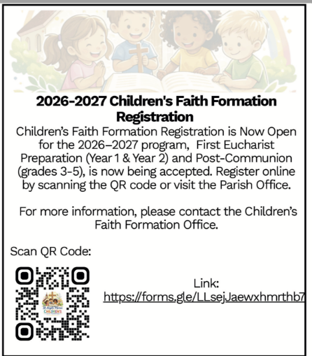 2026–2027 Children’s Faith Formation Registration is Now Open!