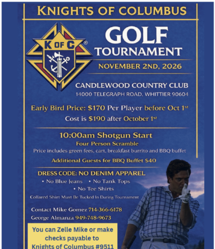 Fore! Tee Off at the Knights of Columbus Golf Tournament this November!