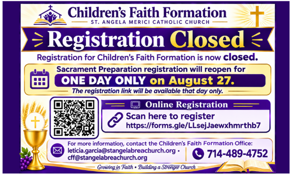 One Day Only: Sacrament Preparation Registration Reopens August 27!