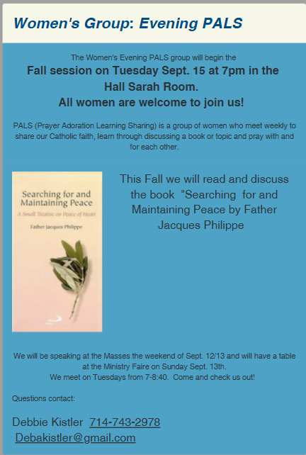 Discover Peace of Heart: Join the Women’s Evening PALS Group This Fall!